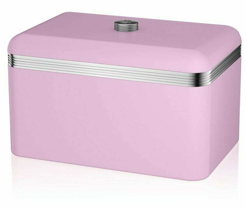SWAN Retro Bread bin & Tea, Coffee, Sugar Canisters Vintage Set Pink & Chrome