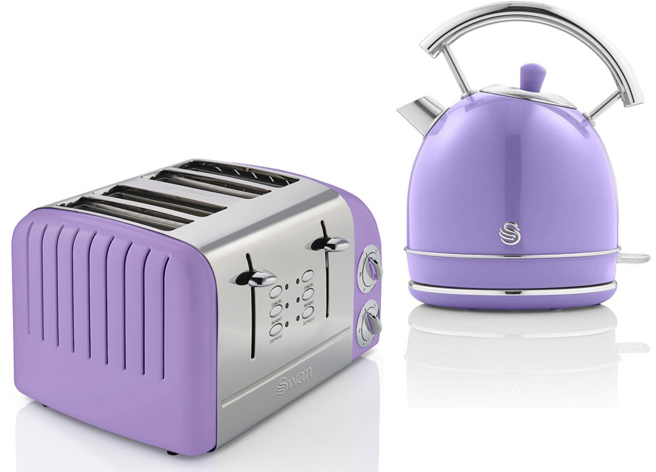 Swan Retro Purple 1.8L 3KW Dome Kettle & 4 Slice Toaster Matching Kitchen Set