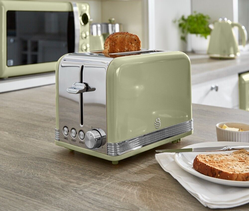 SWAN Retro Green 2 Slice Toaster ST19010GN - 2 Year Swan Guarantee