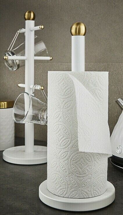 SWAN Gatsby Mug Tree & Towel Pole White & Gold Vintage 1920s Kitchen Set