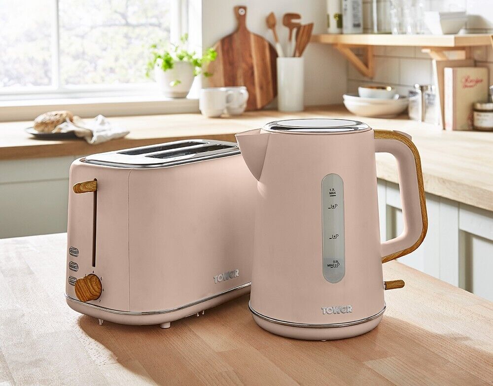 Tower Scandi Pink Clay Kettle 2 Slice Toaster Bread Bin Canisters Biscuit Barrel