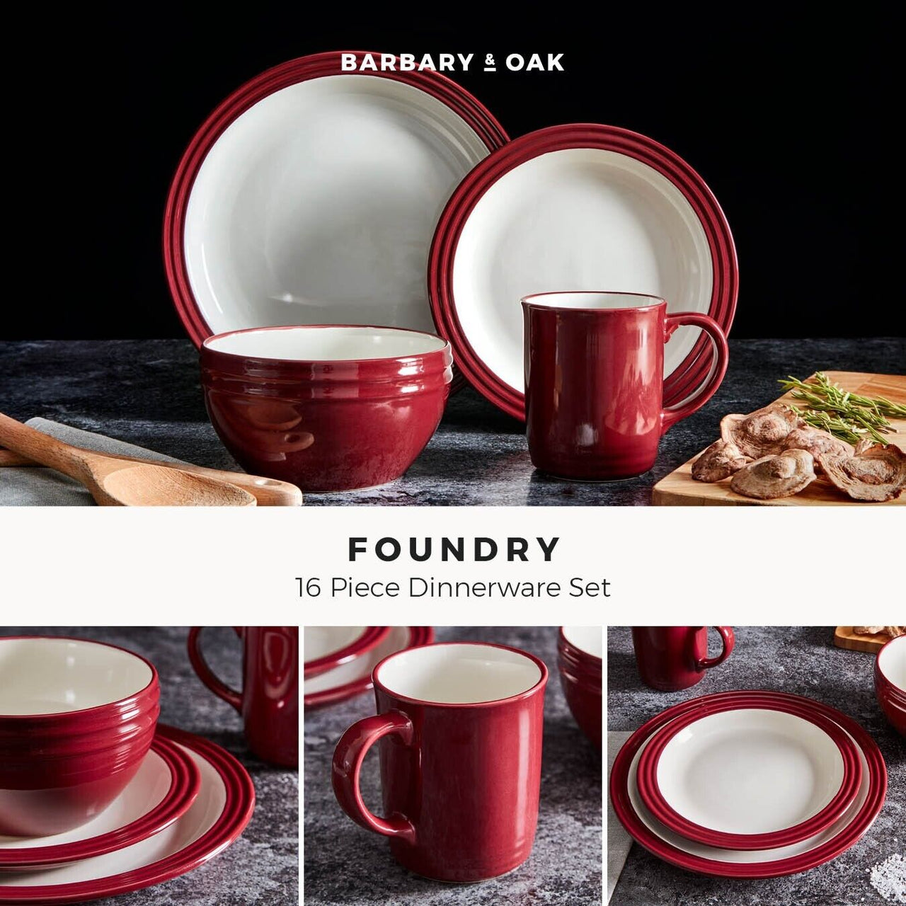 Barbary & Oak Foundry 16 Piece Dinnerware Set in Bordeaux Red BO867011RED