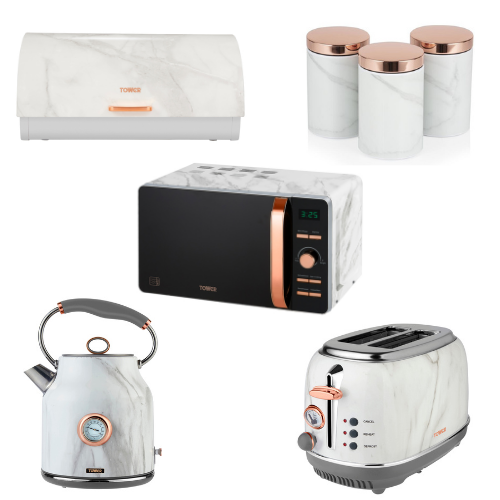 NEW Marble Rose Gold Kettle 2 Slice Toaster Microwave Bread Bin Canisters Set