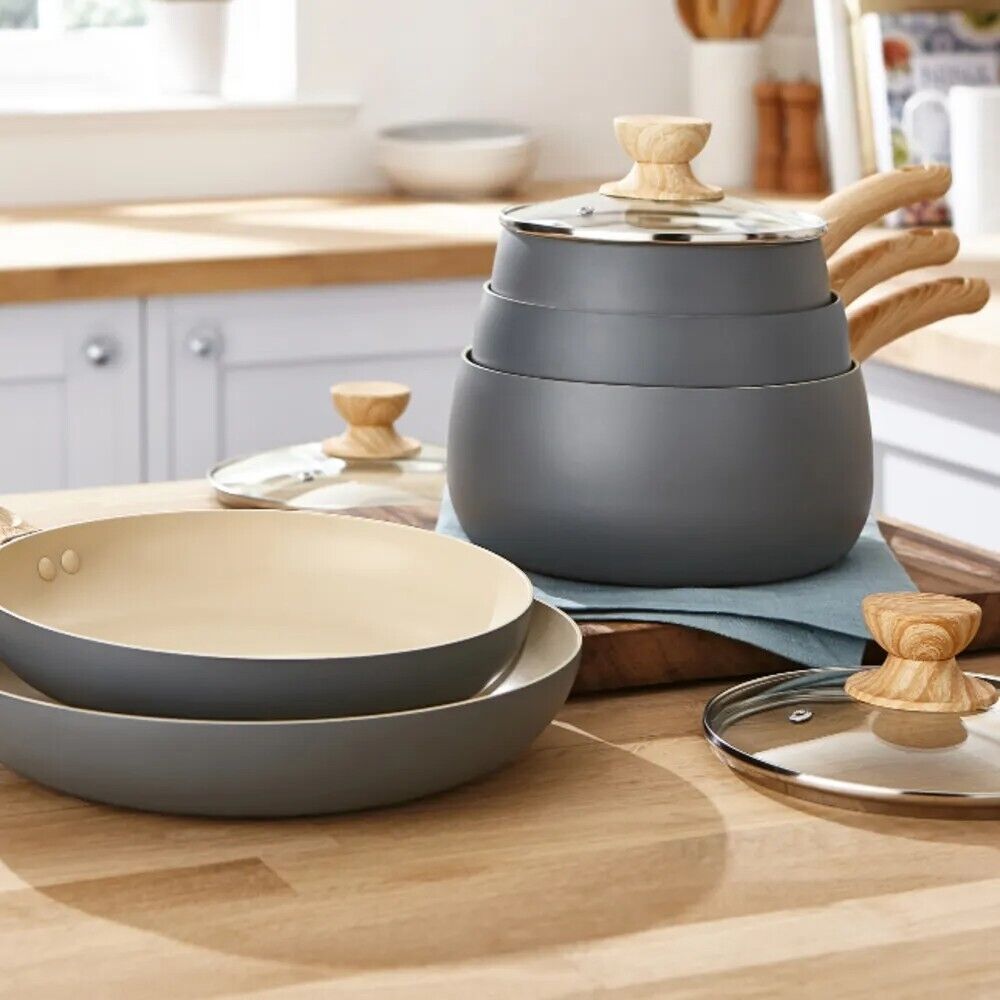 Tower Scandi 5 Piece Pan Set Grey 3 Sauce Pans/2 Frying Pans T800072G