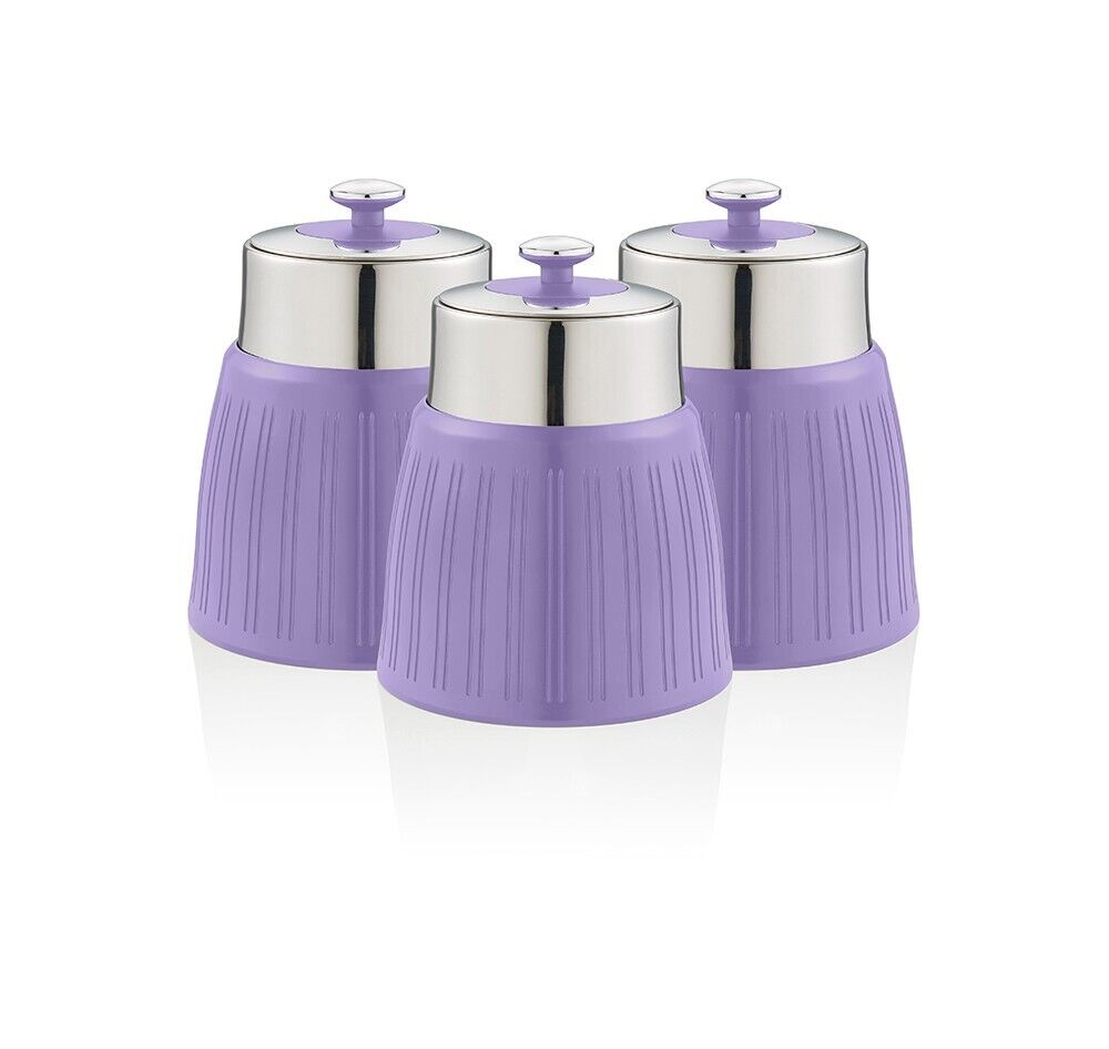 Swan Retro Purple Tea, Coffee & Sugar Canisters Set of 3 Kitchen Storage Set