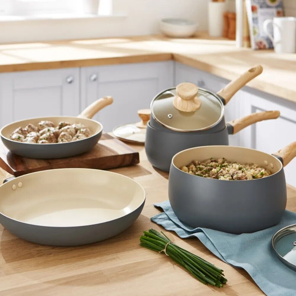 Tower Scandi 5 Piece Pan Set Grey 3 Sauce Pans/2 Frying Pans T800072G