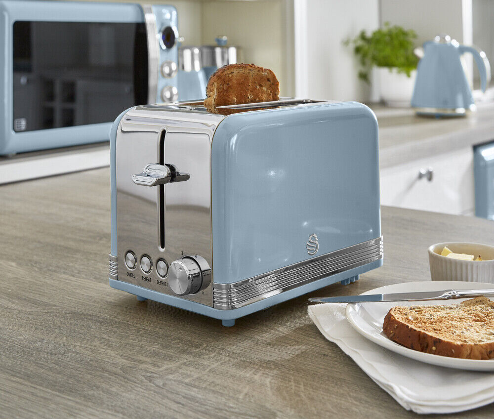 Haden Slice Toaster Grey Kettle Toaster Microwave SWAN Retro Blue