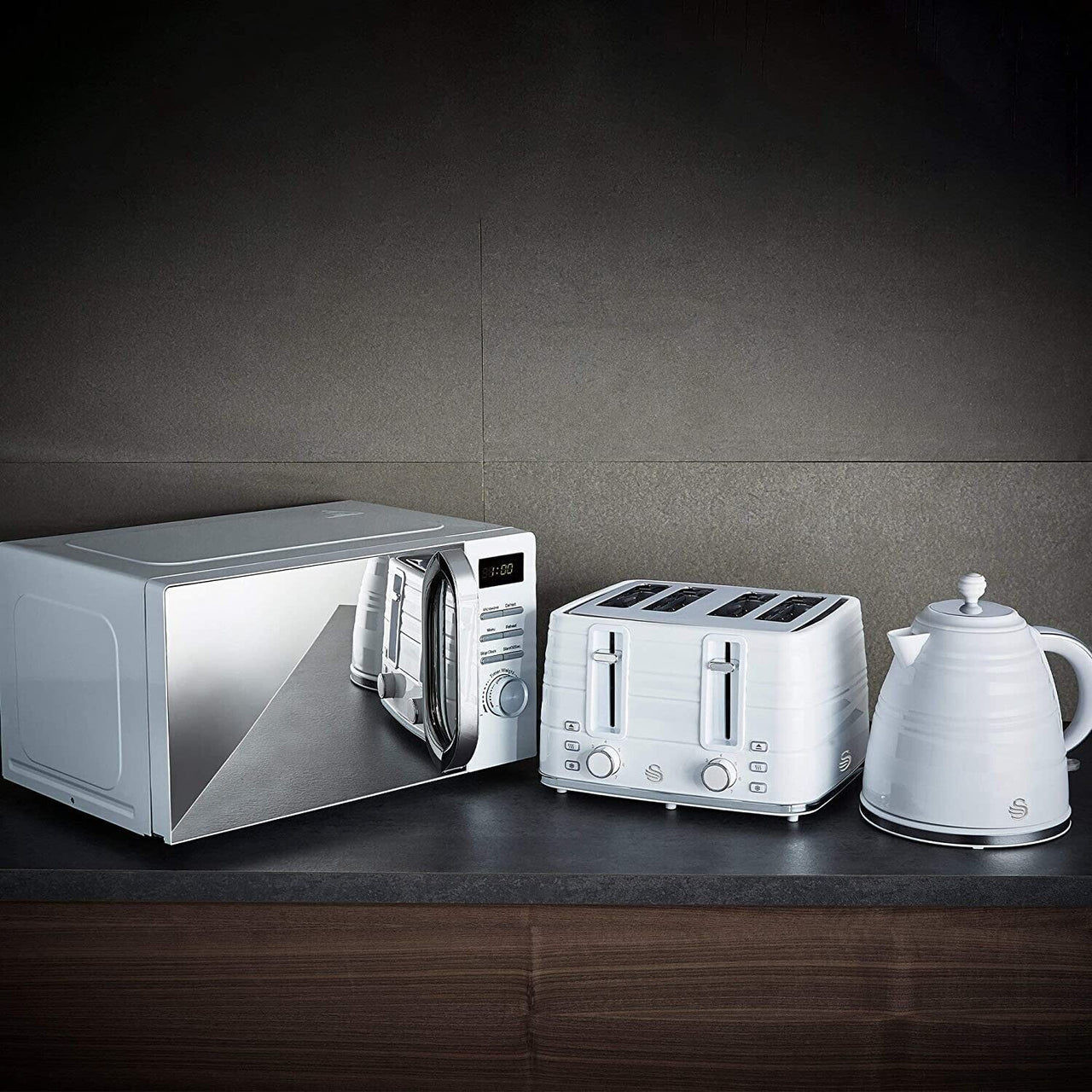 Swan Symphony White 3KW 1.7L Kettle 4 Slice Toaster & 700W Microwave