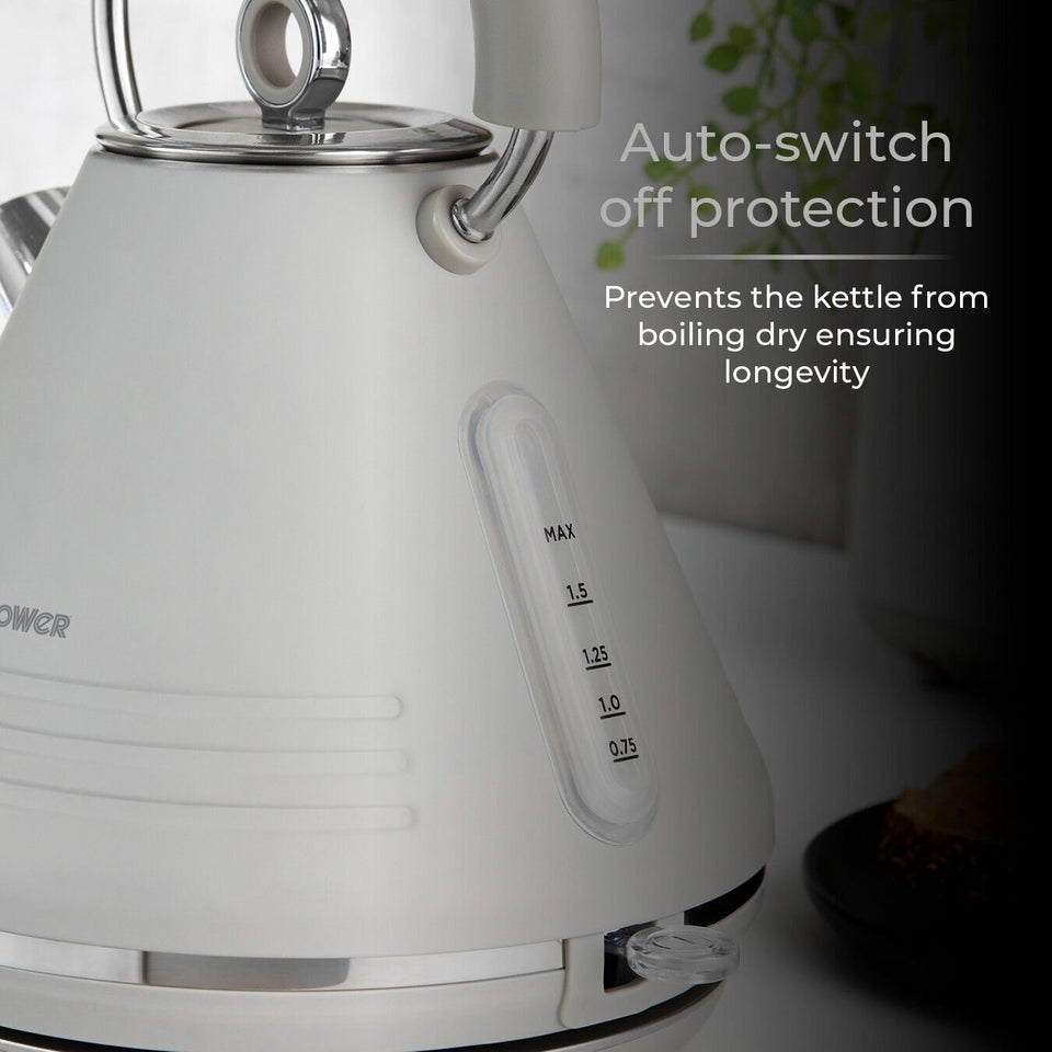 Tower Ash Grey & Chrome 1.7L 3KW Pyramid Kettle & 4 Slice Toaster Set