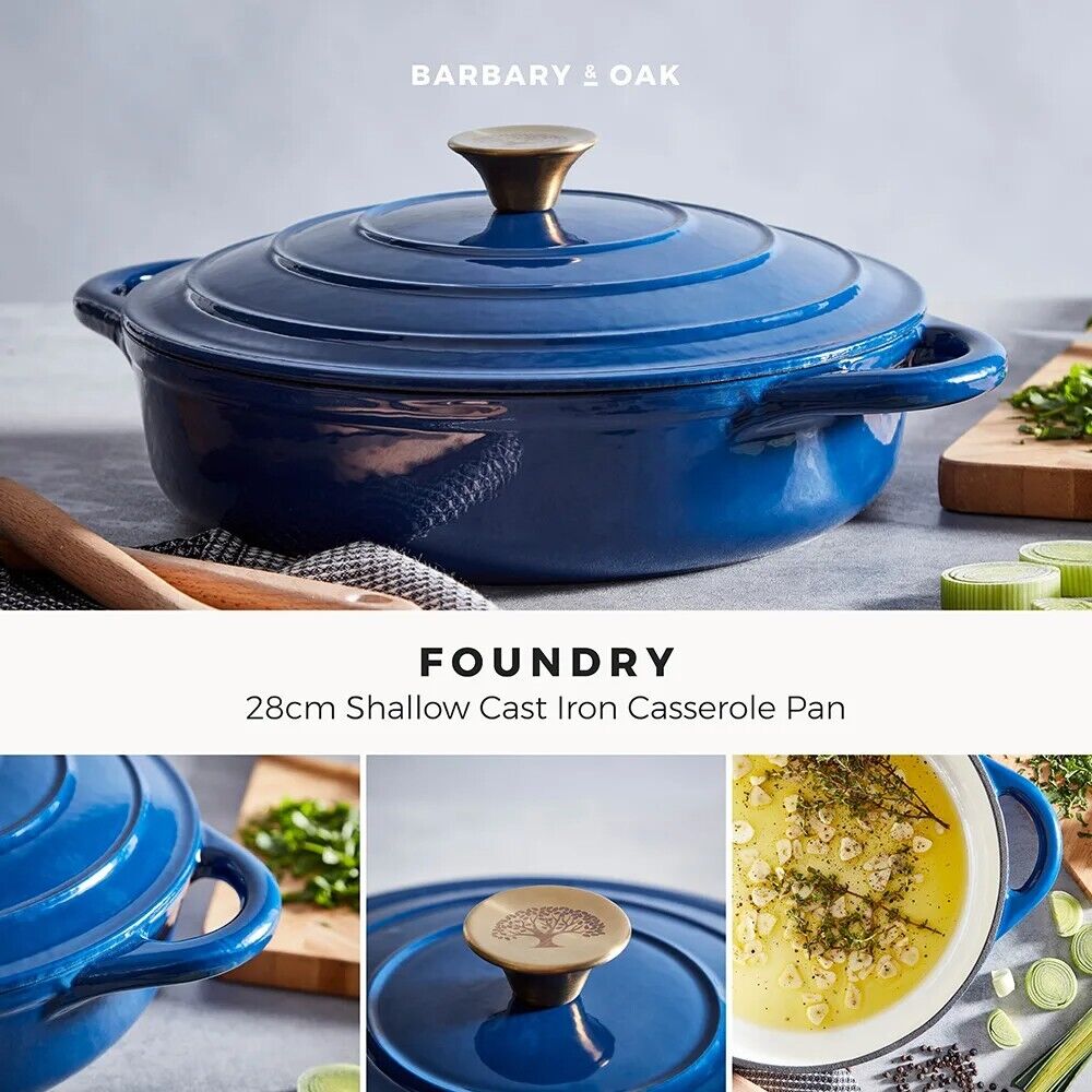 Barbary & Oak 24cm Round Casserole Pan in Cast Iron Blue BO800253BLU
